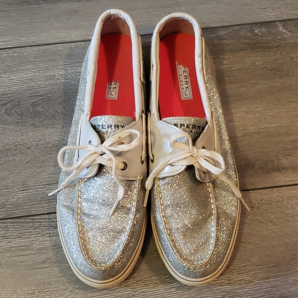Sperry Silver Glitter Boat Shoes
